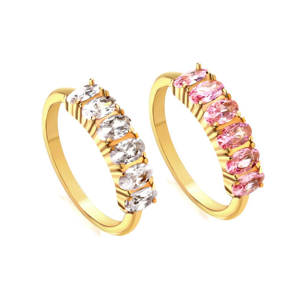 Eleganter Zirkonia Ring Damen – Ovaler Edelstahl Ring mit 18K PVD-Vergoldung
