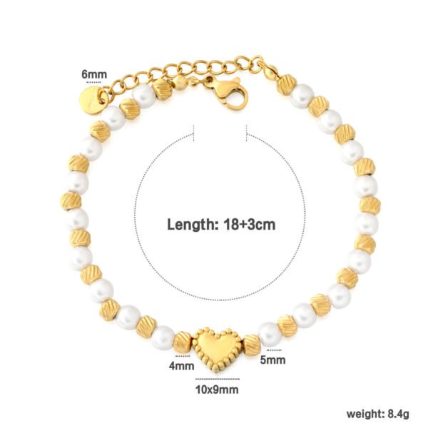 Filigranes Armkettchen für Damen mit Herz und Perlen – 18K PVD vergoldeter Edelstahl