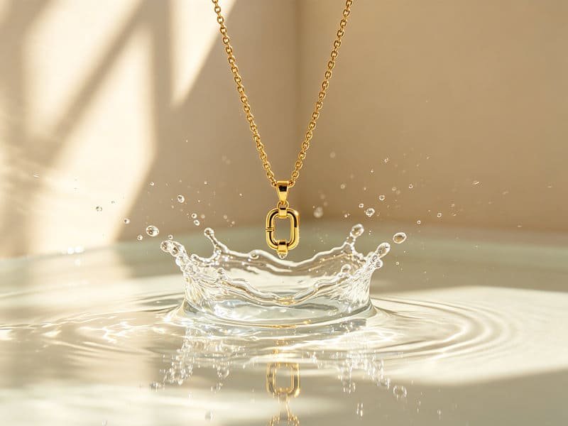 Goldene wasserfeste Halskette mit Wassertropfen