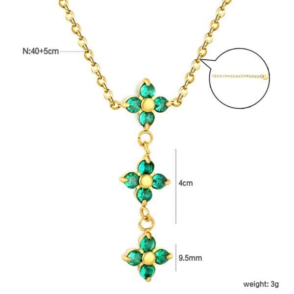 Kleeblatt Schmuckset mit smaragdgrünem Zirkonia – Halskette, Ohrringe & Armband aus Edelstahl