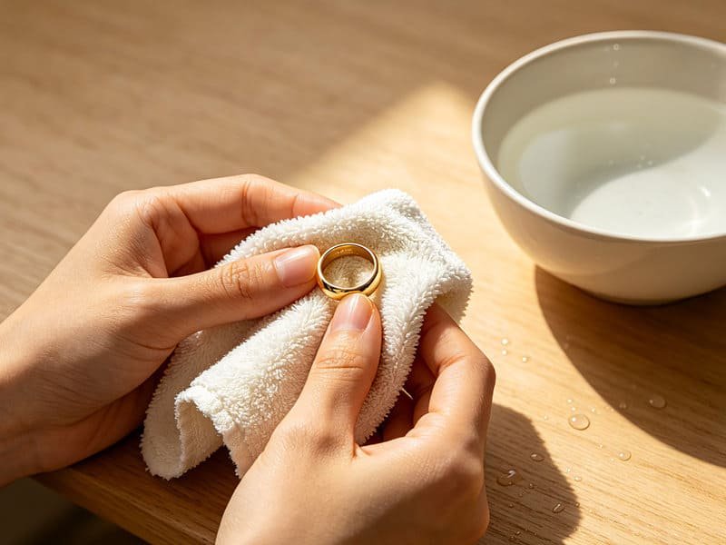 Sanfte Reinigung von goldenen Ringen mit einem Tuch