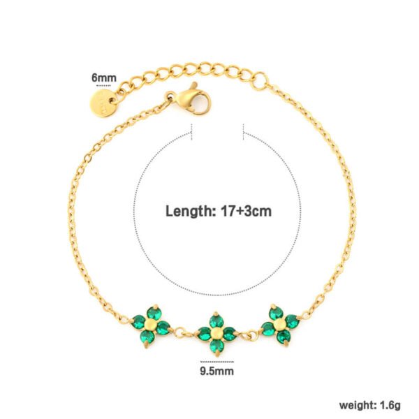 Wasserfestes Kleeblatt-Armband mit smaragdgrünem Zirkonia – 18K PVD vergoldeter Edelstahl