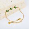 Wasserfestes Kleeblatt-Armband mit smaragdgrünem Zirkonia – 18K PVD vergoldeter Edelstahl