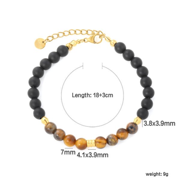 Armkettchen für Damen mit Tigerauge und schwarzen Perlen – 18K PVD vergoldeter Edelstahl