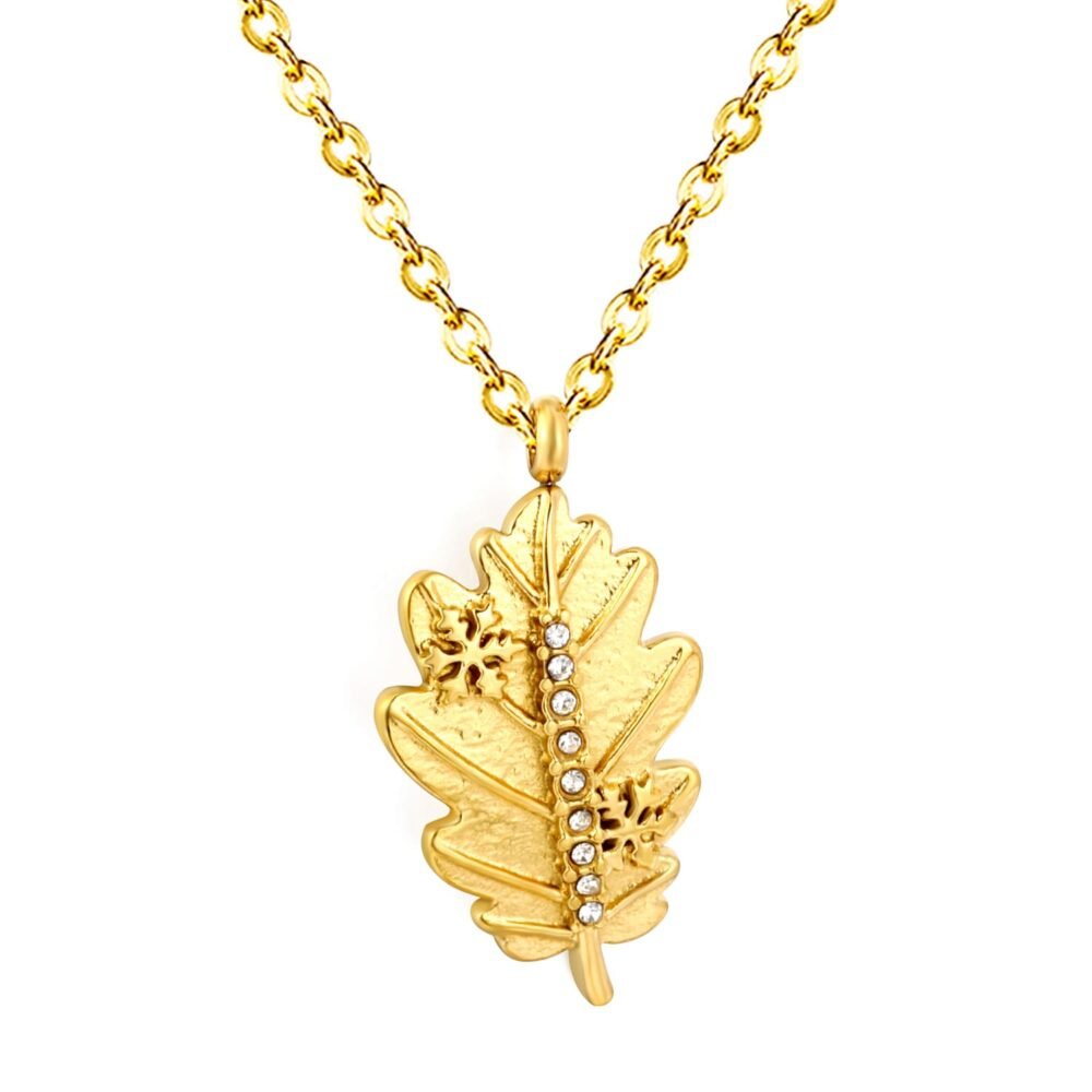 Blatt Halskette Damen Gold mit Zirkonia – 18K PVD vergoldete Edelstahl Halskette
