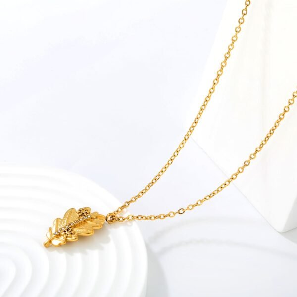 Blatt Halskette Damen Gold mit Zirkonia – 18K PVD vergoldete Edelstahl Halskette