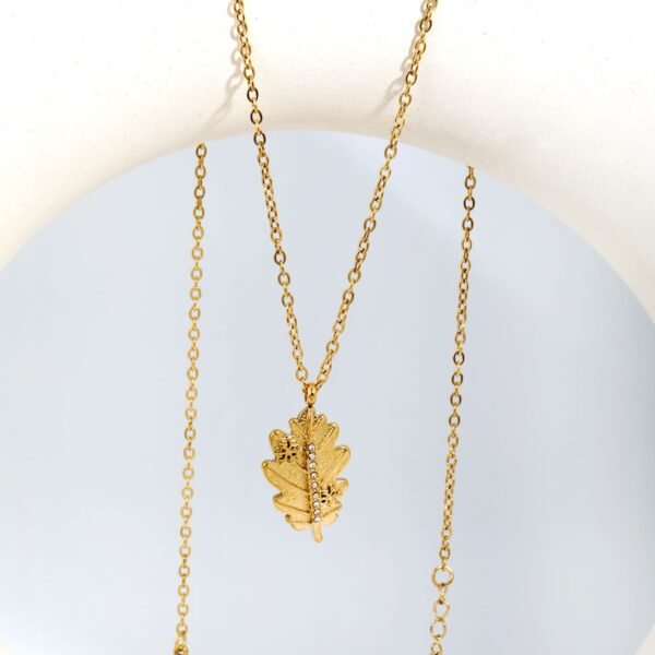 Blatt Halskette Damen Gold mit Zirkonia – 18K PVD vergoldete Edelstahl Halskette