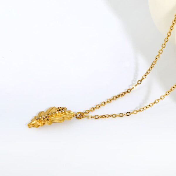Blatt Halskette Damen Gold mit Zirkonia – 18K PVD vergoldete Edelstahl Halskette