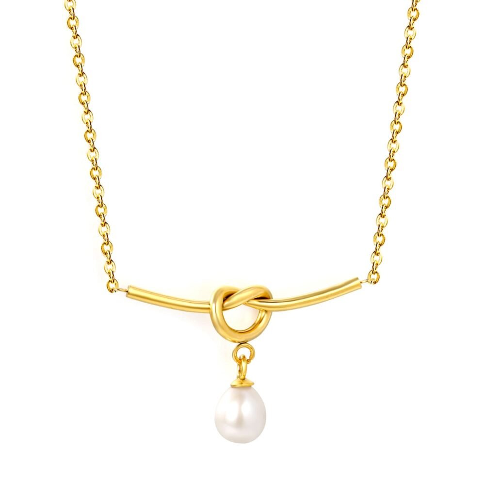 Knoten Halskette Damen Gold mit Süßwasserperle – 18K PVD vergoldete Edelstahl Halskette