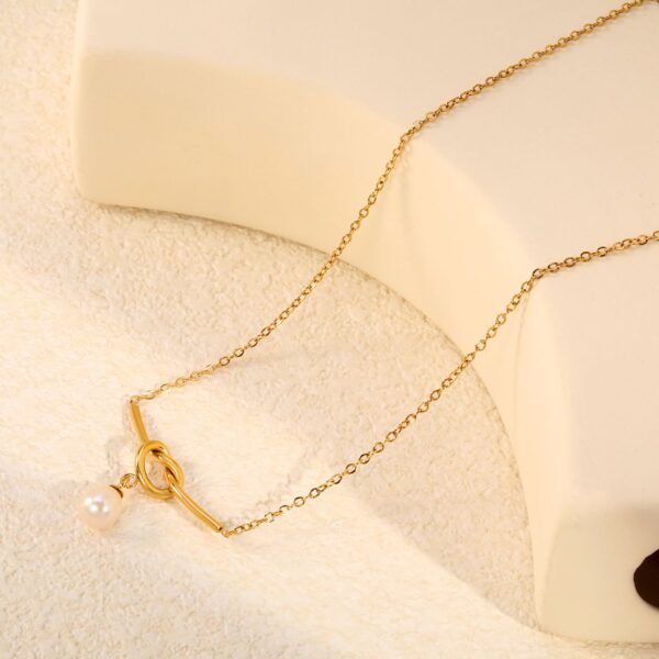 Knoten Halskette Damen Gold mit Süßwasserperle – 18K PVD vergoldete Edelstahl Halskette