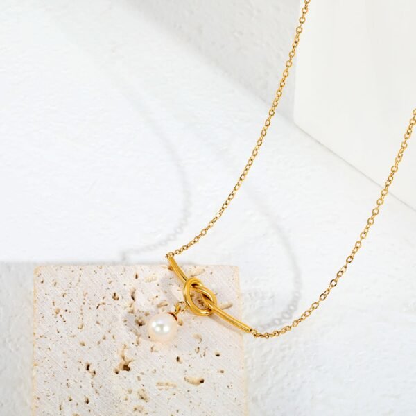 Knoten Halskette Damen Gold mit Süßwasserperle – 18K PVD vergoldete Edelstahl Halskette