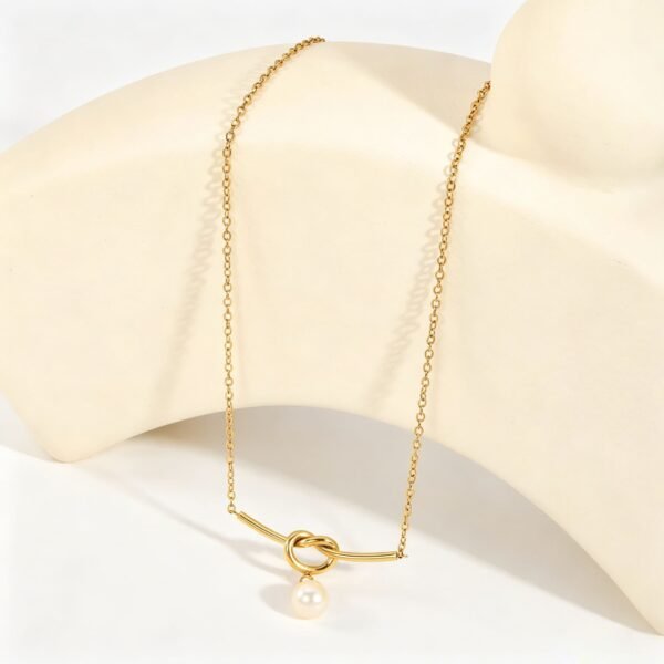 Knoten Halskette Damen Gold mit Süßwasserperle – 18K PVD vergoldete Edelstahl Halskette