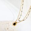 Onyx Halskette Damen Gold – Mehrreihige Edelstahl Halskette mit Anhänger