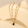 Onyx Halskette Damen Gold – Mehrreihige Edelstahl Halskette mit Anhänger