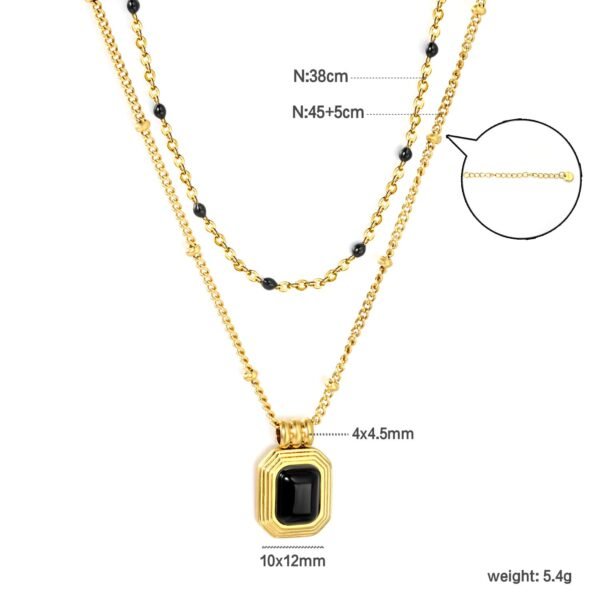 Onyx Halskette Damen Gold – Mehrreihige Edelstahl Halskette mit Anhänger