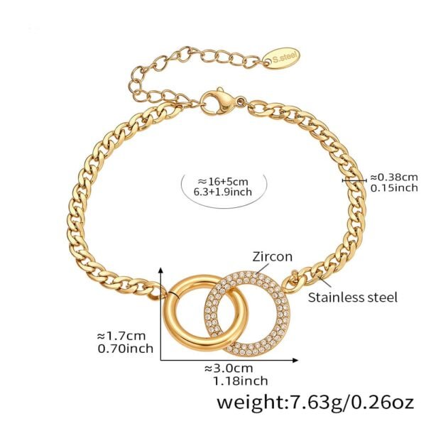 Schmuckset Damen mit Doppelring und Zirkonia – Halskette & Armkettchen aus 18K PVD vergoldetem Edelstahl