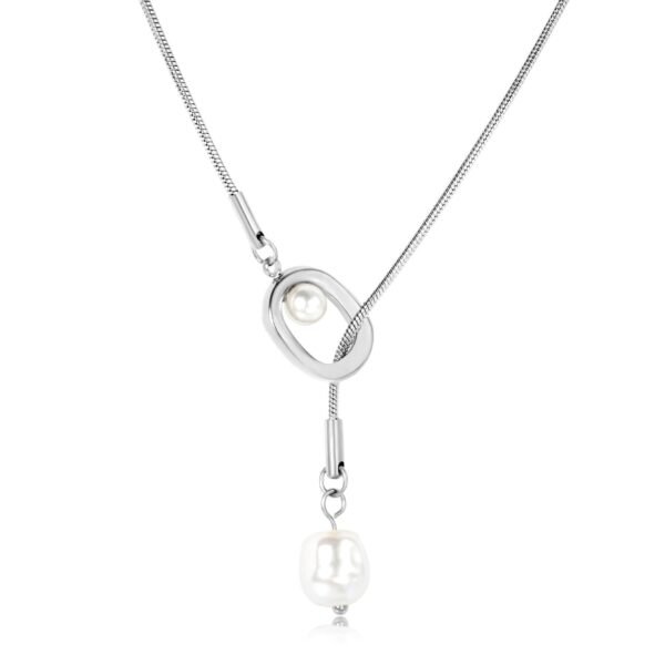 Wasserfeste Lange Perlen Halskette Damen – Goldene Edelstahl Pulloverkette mit Vintage Anhänger & Quaste